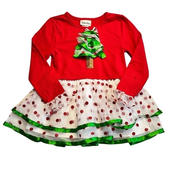 Little Lass Red & White Tulle Dress with Leggings Girls Size 5 - Picture 2 of 9